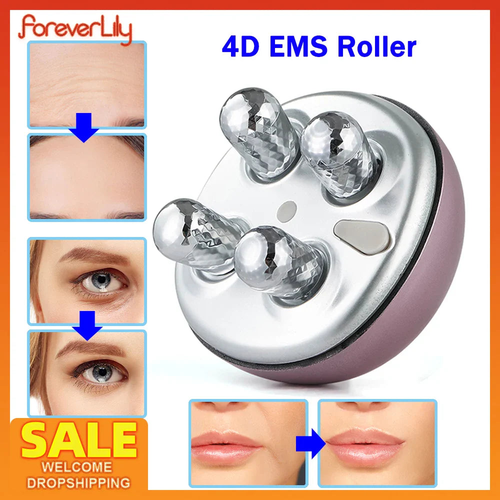 EMS Wirelss 4D Roller Face Lifting Massager Micro-Current Tighten Face Wrinkle Removal Home Use Multi-Functional Beauty Device