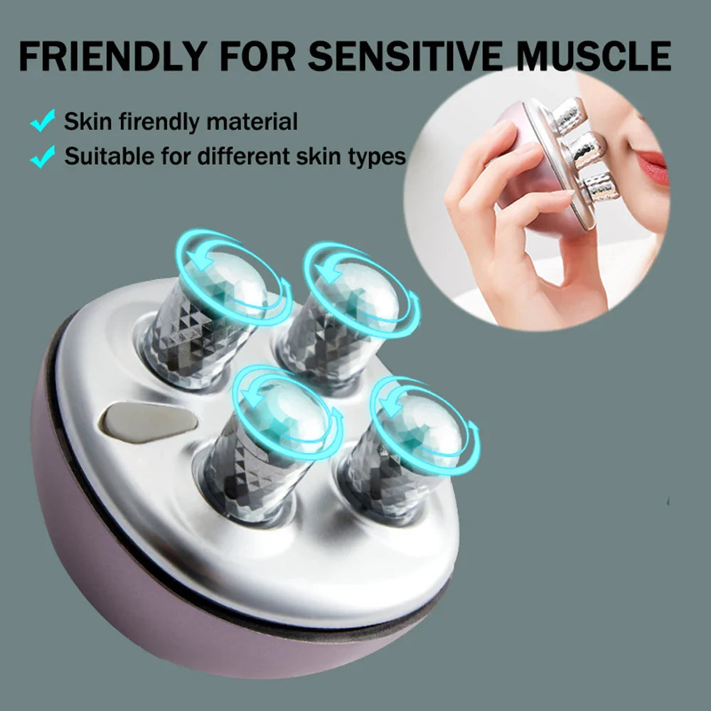 EMS Wirelss 4D Roller Face Lifting Massager Micro-Current Tighten Face Wrinkle Removal Home Use Multi-Functional Beauty Device