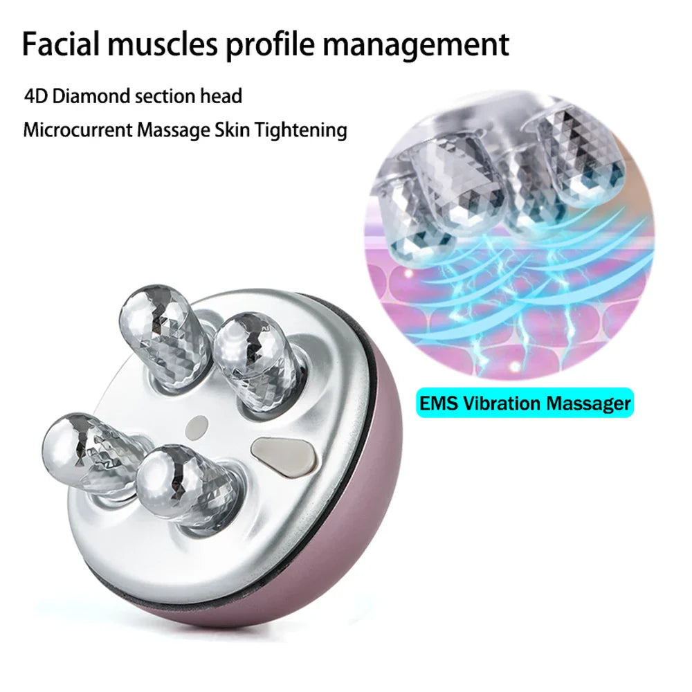 EMS Wirelss 4D Roller Face Lifting Massager Micro-Current Tighten Face Wrinkle Removal Home Use Multi-Functional Beauty Device