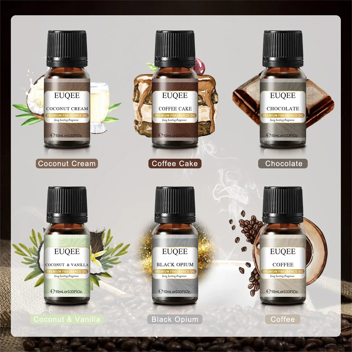 EUQEE 6pcs/set Fragrance Oil Gift Kit For Diffuser Coffee Bakery Harvest Spice Pumpkin Pie Forest Pine Sweet Fruit Aroma Oils