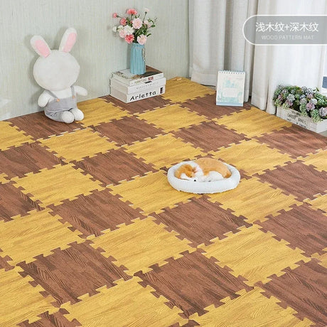 EVA Foam Floor Mat Interlocking Puzzle Tile Wooden Grain Kids Playmat for Yoga Gym Kids Game Tiles Bedroom Livingroom Soft Floor