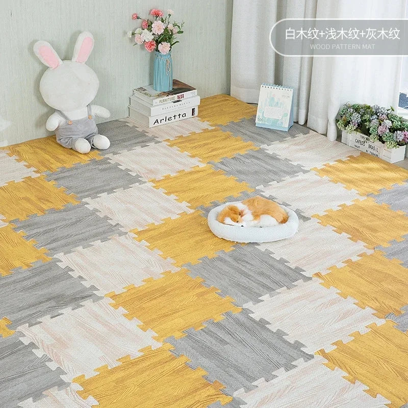 EVA Foam Floor Mat Interlocking Puzzle Tile Wooden Grain Kids Playmat for Yoga Gym Kids Game Tiles Bedroom Livingroom Soft Floor