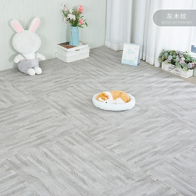 EVA Foam Floor Mat Interlocking Puzzle Tile Wooden Grain Kids Playmat for Yoga Gym Kids Game Tiles Bedroom Livingroom Soft Floor