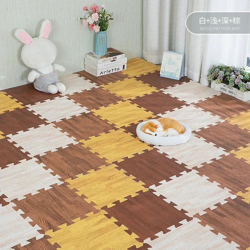 EVA Foam Floor Mat Interlocking Puzzle Tile Wooden Grain Kids Playmat for Yoga Gym Kids Game Tiles Bedroom Livingroom Soft Floor