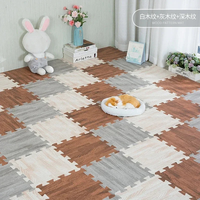 EVA Foam Floor Mat Interlocking Puzzle Tile Wooden Grain Kids Playmat for Yoga Gym Kids Game Tiles Bedroom Livingroom Soft Floor