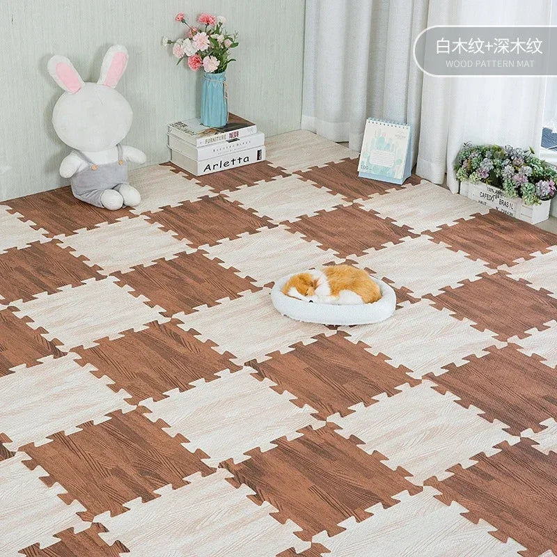 EVA Foam Floor Mat Interlocking Puzzle Tile Wooden Grain Kids Playmat for Yoga Gym Kids Game Tiles Bedroom Livingroom Soft Floor