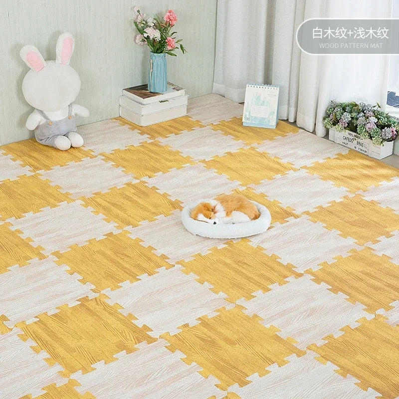 EVA Foam Floor Mat Interlocking Puzzle Tile Wooden Grain Kids Playmat for Yoga Gym Kids Game Tiles Bedroom Livingroom Soft Floor