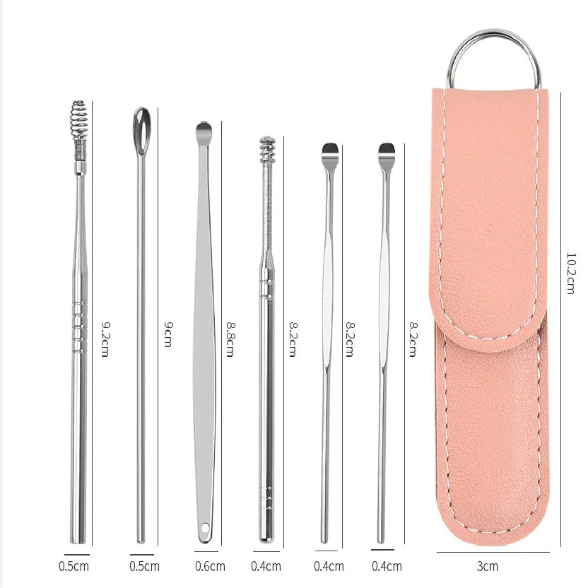 Ear Cleaner Personal Care Curette Ear Pick 6Pcs Stainless Steel Ear Wax Removal tool Ear Cleaning Kit Health Ear Cleaning Tools