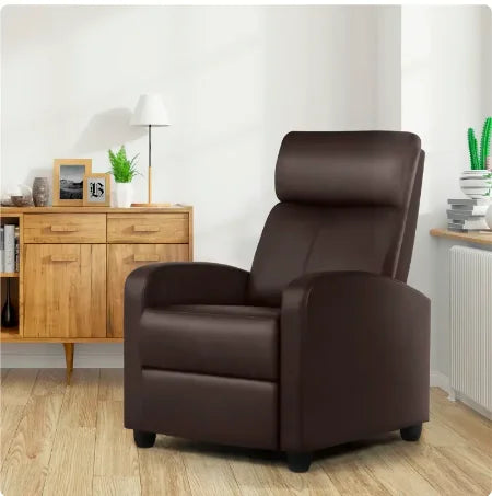 Easyfashion Faux Leather Push Back Theater Recliner, Brown furniture sofa furniture living room sets sofa