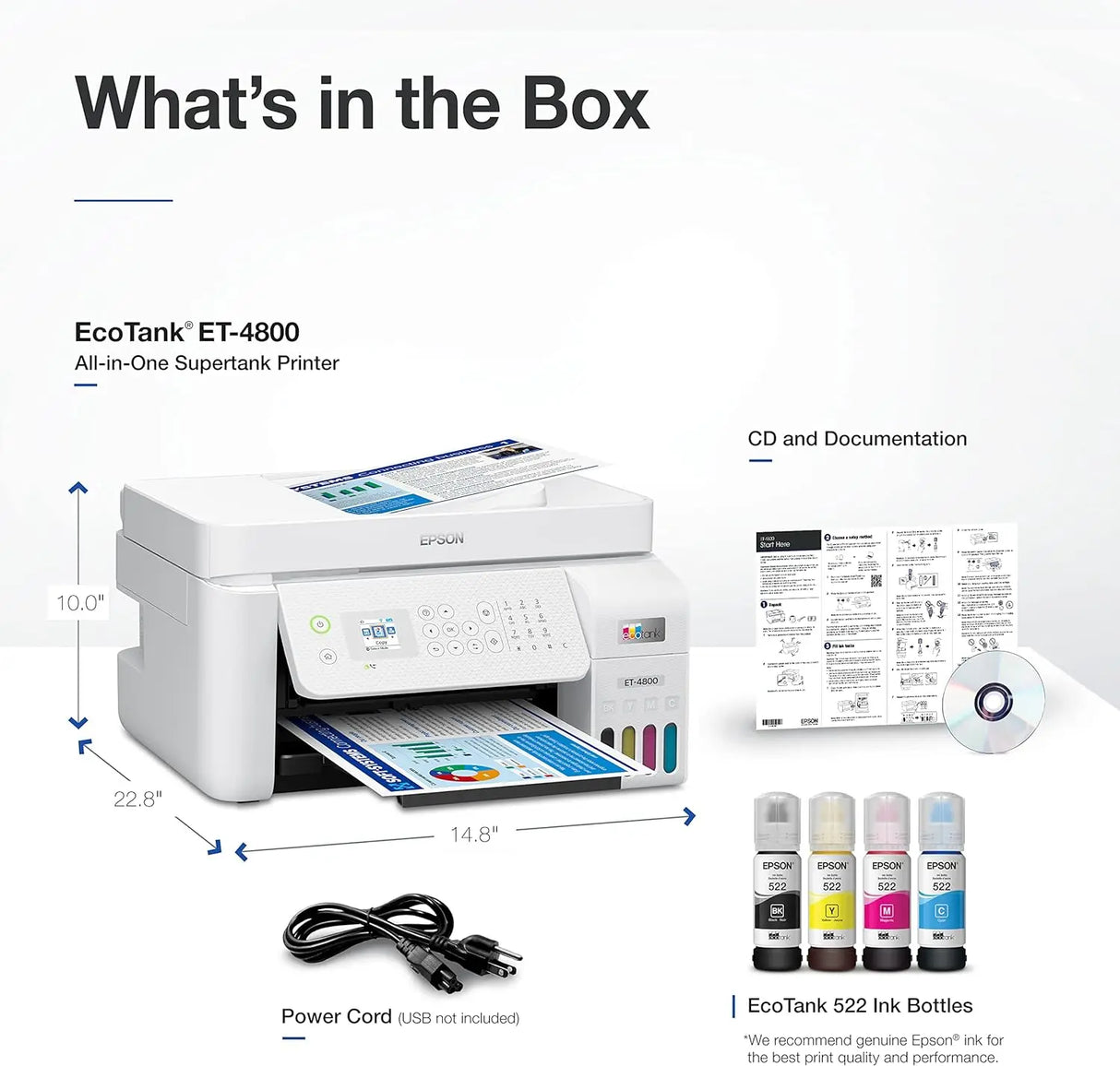 EcoTank ET-4800 Wireless All-in-One Cartridge-Free Supertank Printer with Scanner, Copier, Fax