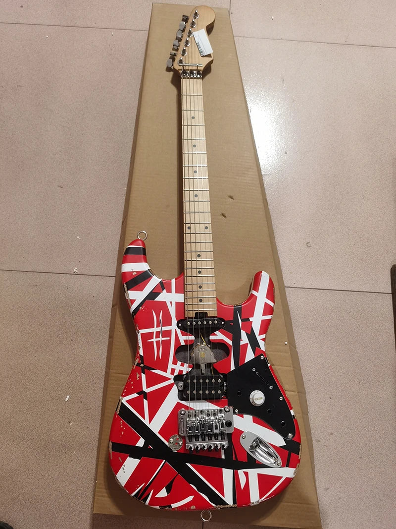 Eddie OEM Van Halen Relic High quality electric guitar, E VH,body inset reflective license plate,  in stock, fast shipping