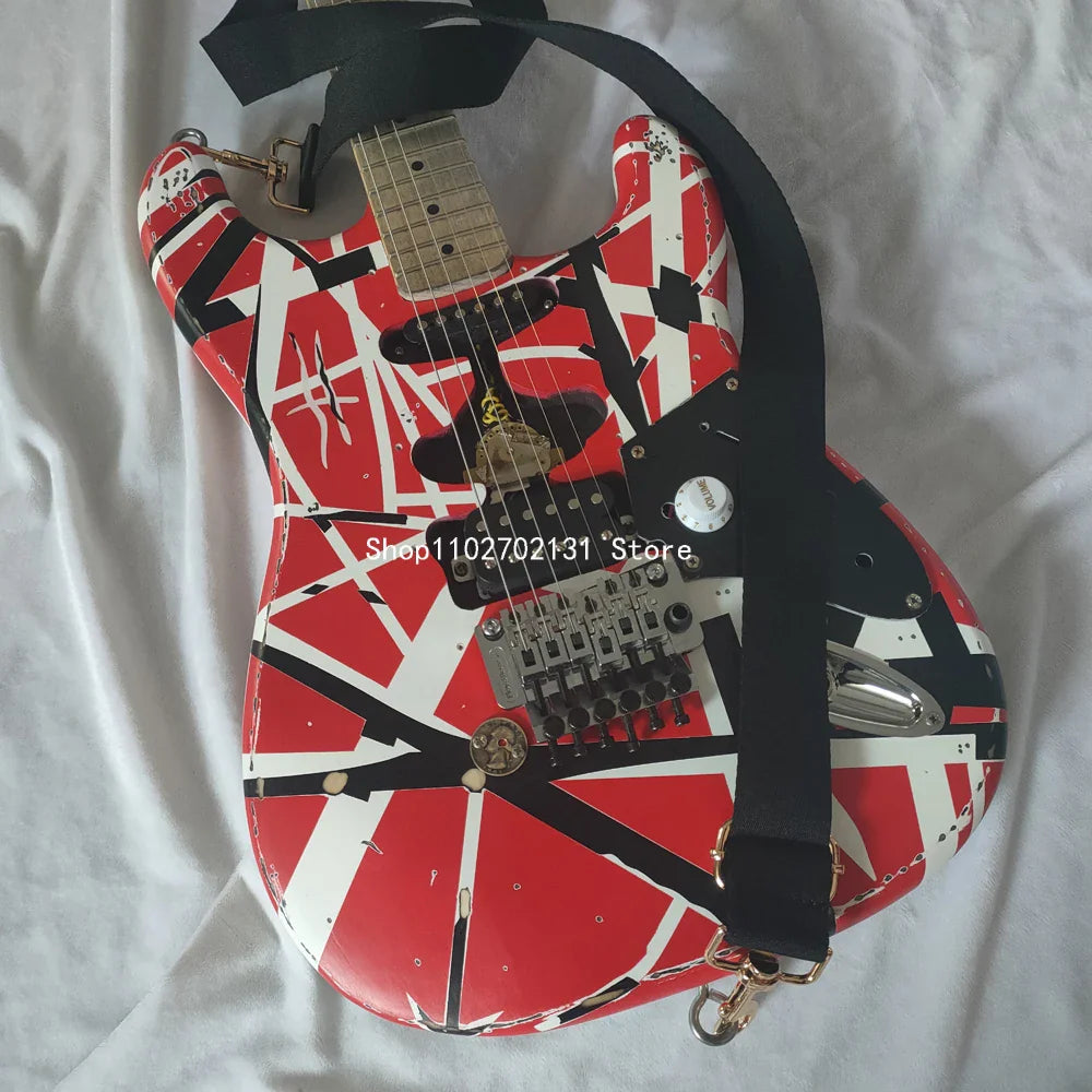 Eddie Van Halen  “Fran-k” Heavy Relic Electric Guitar/Red Body/Decorated With Black And White Stripes/Free Shipping