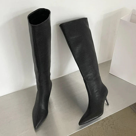 Eilyken Design Pointed Toe Women Knee-High Boots Designer Party Dress Street Long Booties Thin Low Heels Shoes