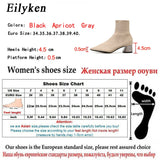 Eilyken Fashion Knitted Stretch Fabric Sewing Women Ankle Boots Square Heels Winter Pointed Toe Ladies Sock Booties