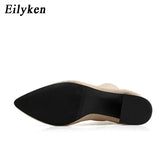 Eilyken Fashion Knitted Stretch Fabric Sewing Women Ankle Boots Square Heels Winter Pointed Toe Ladies Sock Booties