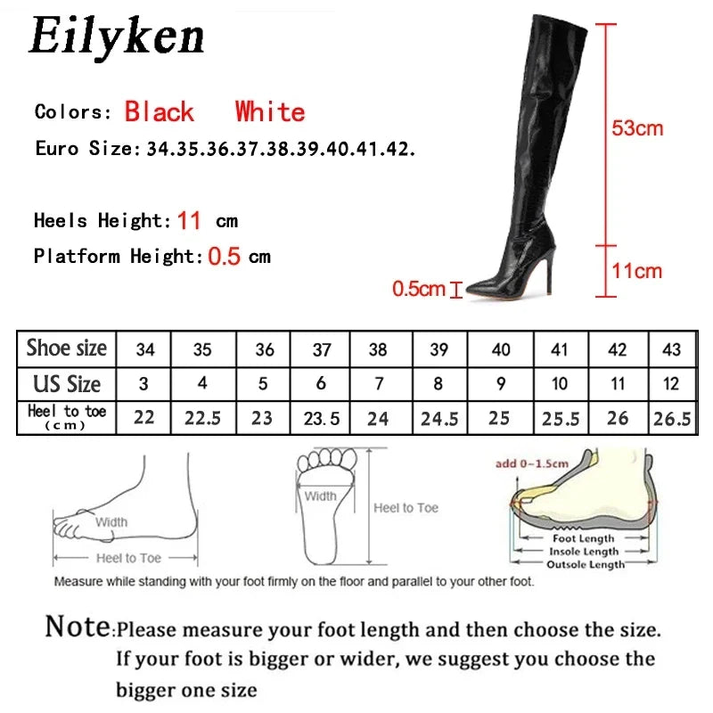 Eilyken Sexy Snake Print Leather Pointed Toe Women Over The Knee Boots Fashion Zipper Winter Stripper Motorcycle Shoes