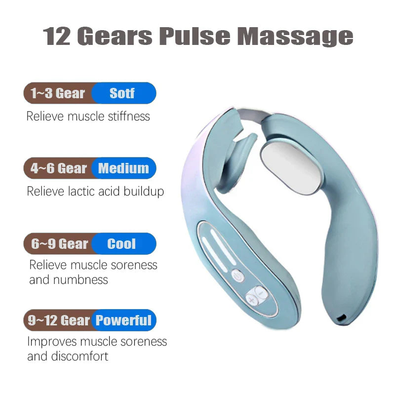 Electric Pulse Ems Portable Neck Massager Cervical Muscular Massage Relax Pain Relief Hot Heater Instrument Personal Health Care