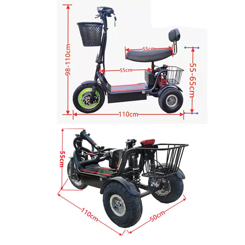 Electric Tricycle 11-Inch 48V 350W 40-50KM Adult Elderly Scooter Folding Mini Three-Wheel moto electrica e-bike electric scooter