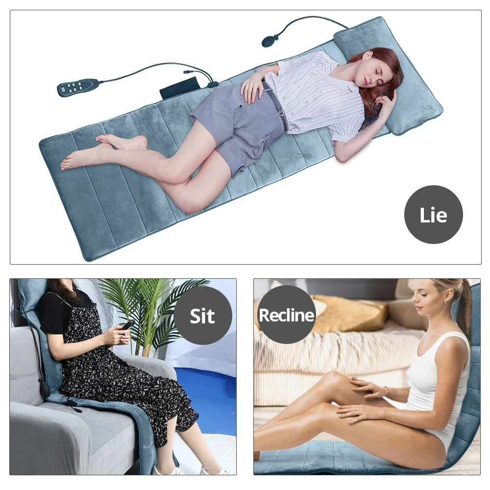 Electric Vibration Body Massage Mattress Inflatable Air Pillow Home Office Heating Mat Pain Relief Waist Back Massage Cushion