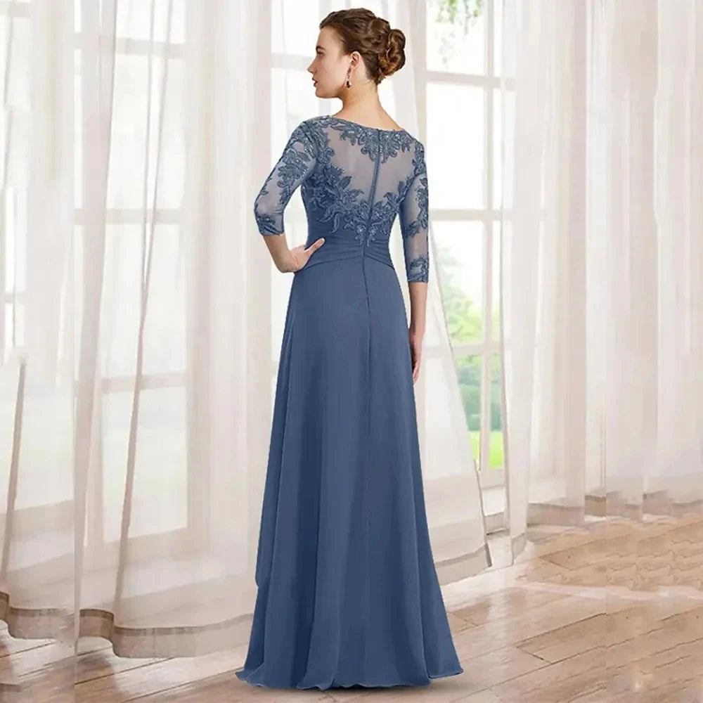 Elegant A-Line Mother Of the Bride Dresses Chiffon Appliques Long Party Dresses Woman For Weddings Pleat Vestido De Noche