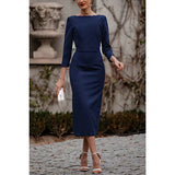 Elegant Backless Big Bow Midi Dress for Women Fashion Three Quarter Sleeve Split Dress 2024 New Spring Summer Slim Party Vestido