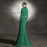 Elegant Green Mother of the Bride Dresses V Neck 3/4 Sleeves Wedding Party Gowns Pleat Floor-Length Mermaid 2024 فساتين السهرة