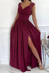 Elegant Long Wedding Bridesmaid Dress For Women Lady Sleeveless Pleated Slit Evening Party Gown High Split Cocktail Prom Dresses