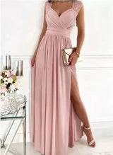 Elegant Long Wedding Bridesmaid Dress For Women Lady Sleeveless Pleated Slit Evening Party Gown High Split Cocktail Prom Dresses