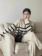 Elegant O-neck Side Slit Pullover Long Sleeve Sweater+wide Leg Pants 2 Piece Sets Womens Autumn Solid Color Casual Sweatshirts