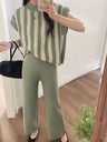 Elegant O-neck Side Slit Pullover Long Sleeve Sweater+wide Leg Pants 2 Piece Sets Womens Autumn Solid Color Casual Sweatshirts