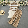 Elegant O-neck Side Slit Pullover Long Sleeve Sweater+wide Leg Pants 2 Piece Sets Womens Autumn Solid Color Casual Sweatshirts