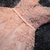 Elegant Pearl Pink Prom Dresses 2022 Sexy Prom Dress Short V Neck Appliques Beading Lace Up Knee-Length Graduation Party Gowns