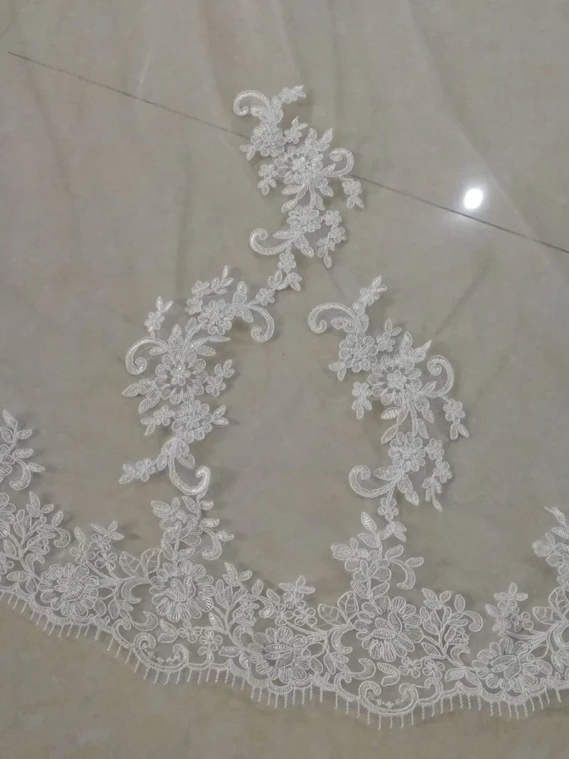 Elegant Wedding Accessories Appliques Tulle Long Cathedral Wedding Veils Lace Edge 1T Bridal Veils 3 Meters Veu De Noiva Longo