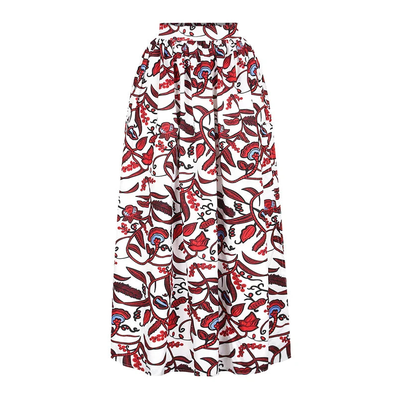 Elegant Women Two Piece Set Dress Sexy Slash-neck Sleeveless Blouse Top +High Slit Skirt Vintage Africa National Print Lady Suit