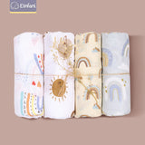 Elinfant Rainbow Color 100% Cotton 4PCS Gift Set Popular Muslin Swaddle Blankets Bamboo Cotton Newborn Baby Bath Towel Wrap