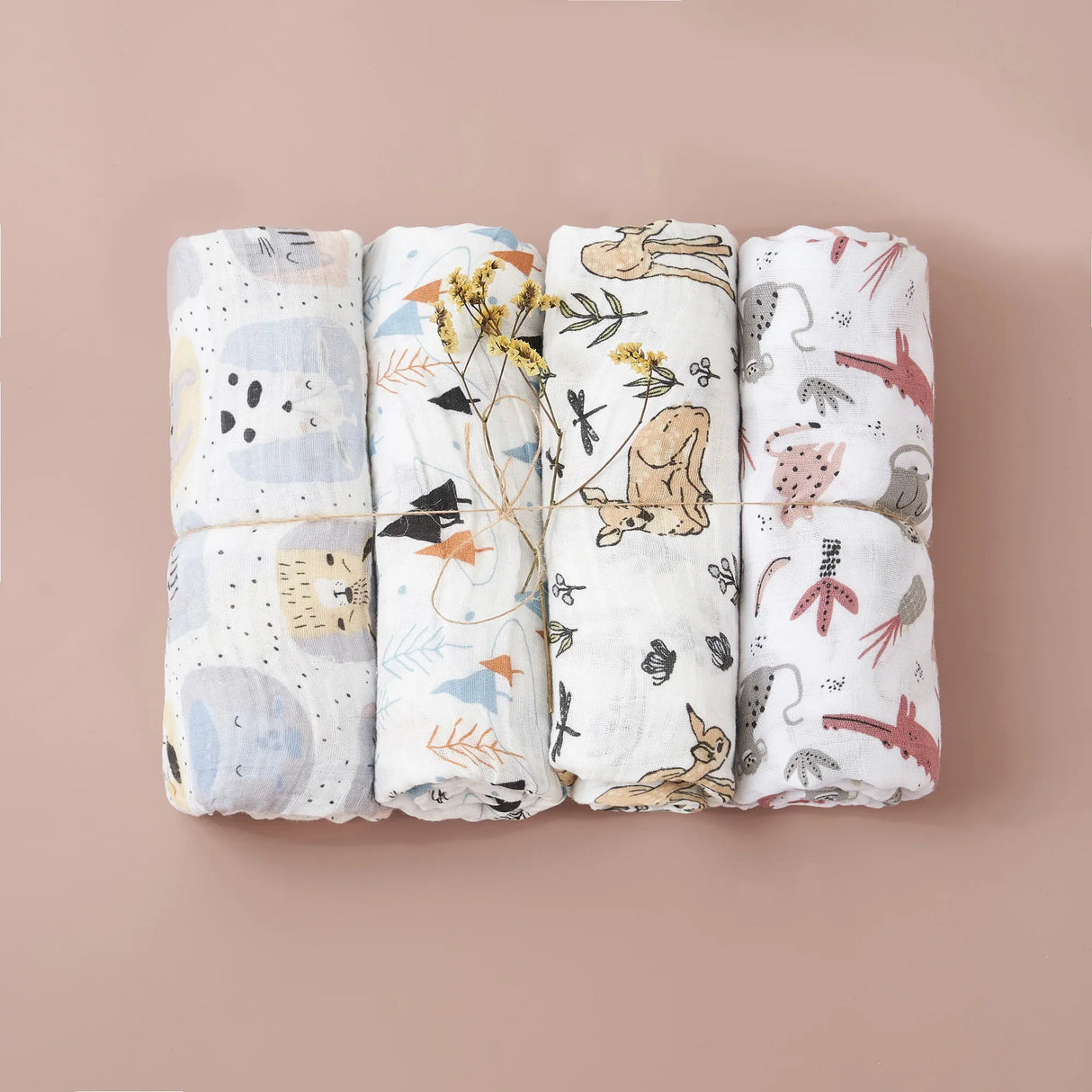 Elinfant Rainbow Color 100% Cotton 4PCS Gift Set Popular Muslin Swaddle Blankets Bamboo Cotton Newborn Baby Bath Towel Wrap