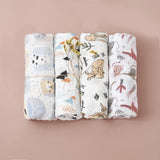 Elinfant Rainbow Color 100% Cotton 4PCS Gift Set Popular Muslin Swaddle Blankets Bamboo Cotton Newborn Baby Bath Towel Wrap