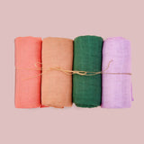 Elinfant Rainbow Color 100% Cotton 4PCS Gift Set Popular Muslin Swaddle Blankets Bamboo Cotton Newborn Baby Bath Towel Wrap
