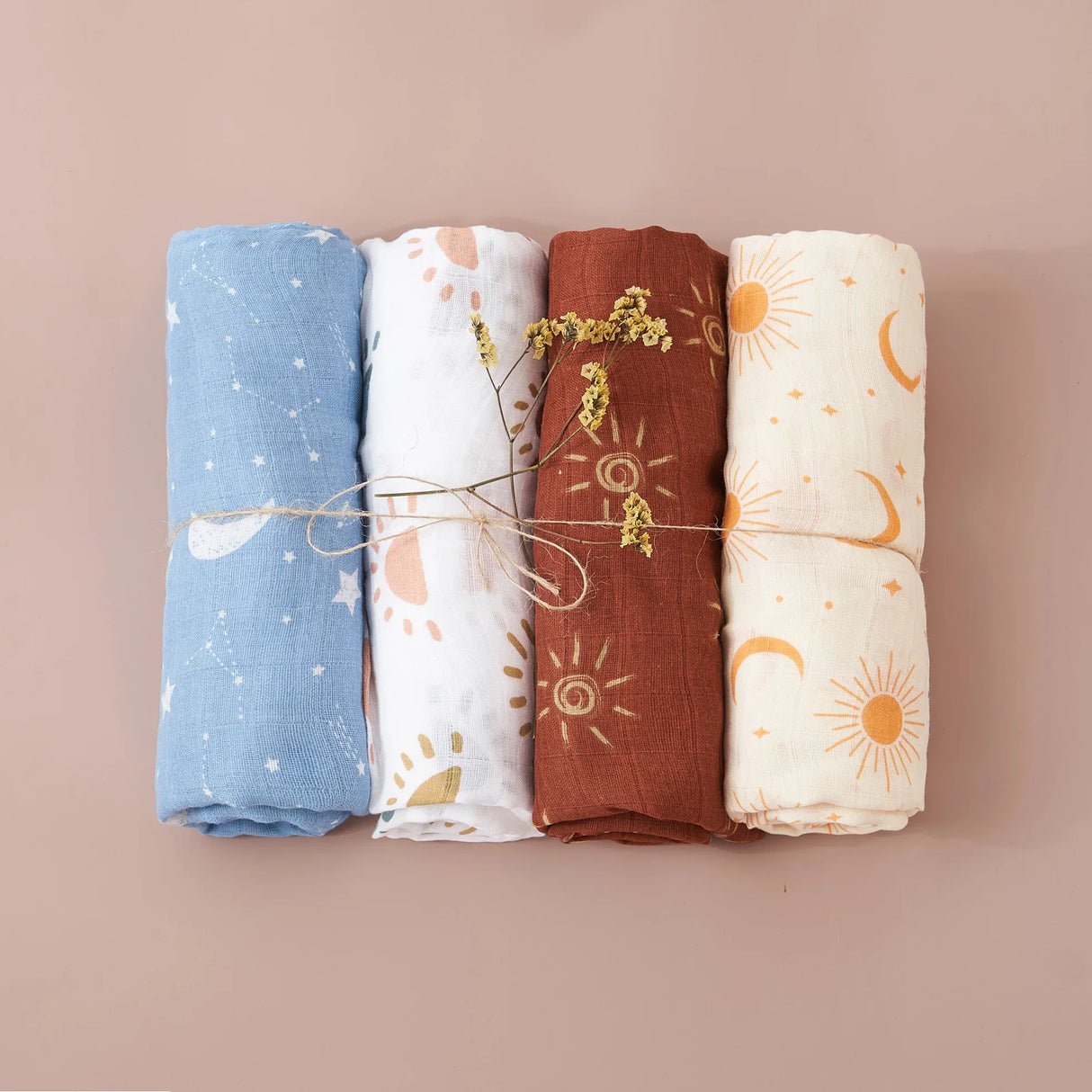 Elinfant Rainbow Color 100% Cotton 4PCS Gift Set Popular Muslin Swaddle Blankets Bamboo Cotton Newborn Baby Bath Towel Wrap