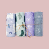 Elinfant Rainbow Color 100% Cotton 4PCS Gift Set Popular Muslin Swaddle Blankets Bamboo Cotton Newborn Baby Bath Towel Wrap