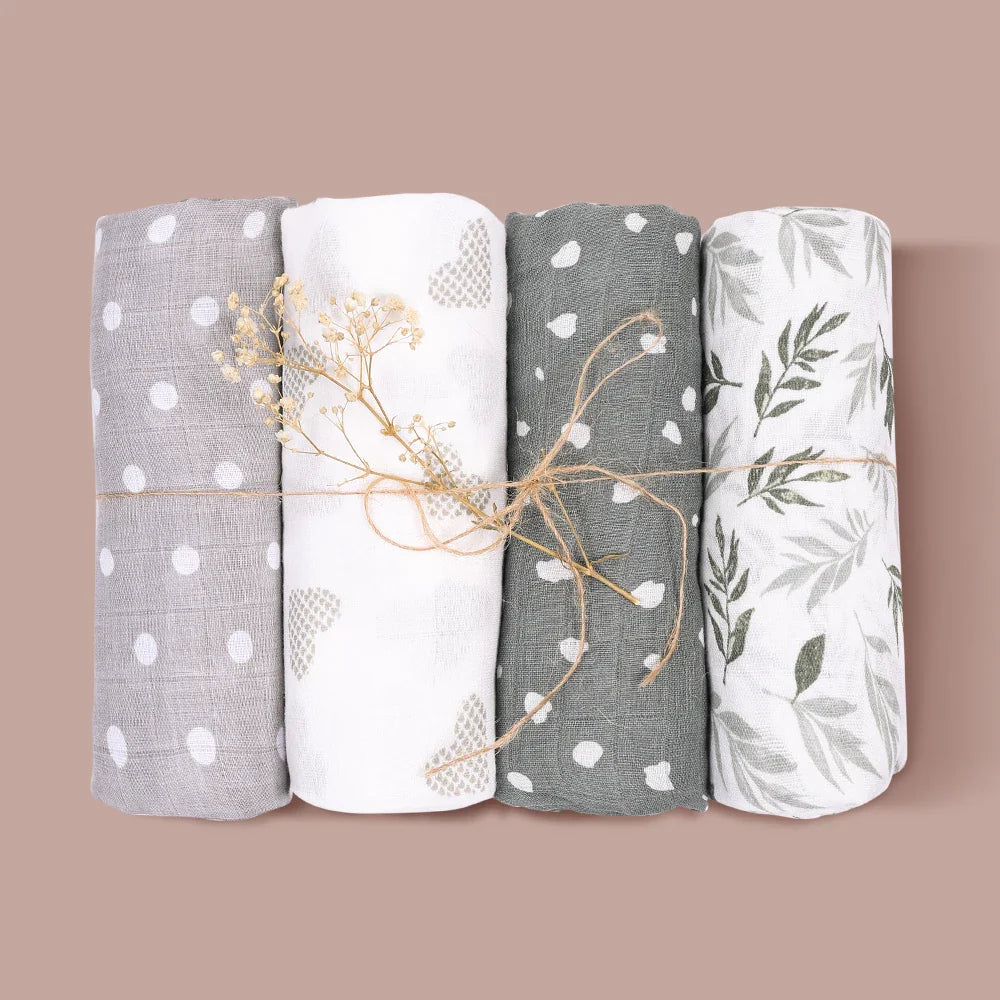 Elinfant Rainbow Color 100% Cotton 4PCS Gift Set Popular Muslin Swaddle Blankets Bamboo Cotton Newborn Baby Bath Towel Wrap