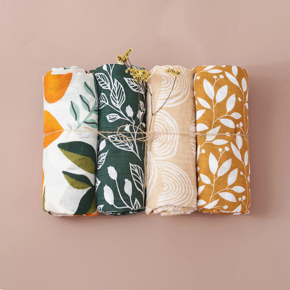 Elinfant Rainbow Color 100% Cotton 4PCS Gift Set Popular Muslin Swaddle Blankets Bamboo Cotton Newborn Baby Bath Towel Wrap