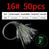 Elllv 50pcs 6# -28# Pre Tied Flash Fish Skin Sabiki Rigs Monofilament Line Saltwater Mackerel Herring Fishing Luminous Lure Hook