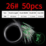 Elllv 50pcs 6# -28# Pre Tied Flash Fish Skin Sabiki Rigs Monofilament Line Saltwater Mackerel Herring Fishing Luminous Lure Hook