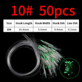 Elllv 50pcs 6# -28# Pre Tied Flash Fish Skin Sabiki Rigs Monofilament Line Saltwater Mackerel Herring Fishing Luminous Lure Hook