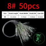 Elllv 50pcs 6# -28# Pre Tied Flash Fish Skin Sabiki Rigs Monofilament Line Saltwater Mackerel Herring Fishing Luminous Lure Hook