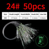 Elllv 50pcs 6# -28# Pre Tied Flash Fish Skin Sabiki Rigs Monofilament Line Saltwater Mackerel Herring Fishing Luminous Lure Hook