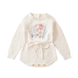 Embroidery Floral Baby Girls Sweater Romper Newborn Long Sleeve Knit Clothes Drawstring Princess Knitwear Winter Fall Jumpsuit