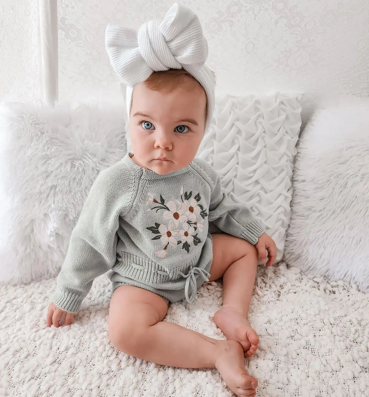 Embroidery Floral Baby Girls Sweater Romper Newborn Long Sleeve Knit Clothes Drawstring Princess Knitwear Winter Fall Jumpsuit