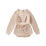 Embroidery Floral Baby Girls Sweater Romper Newborn Long Sleeve Knit Clothes Drawstring Princess Knitwear Winter Fall Jumpsuit